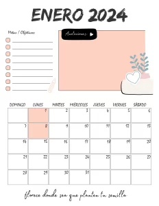 Diseño de Calendario Enero de 2024 con agenda