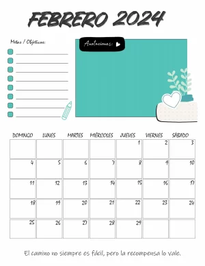 Diseño de Calendario Febrero de 2024 con agenda