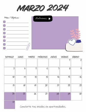 Calendario agenda marzo 2024