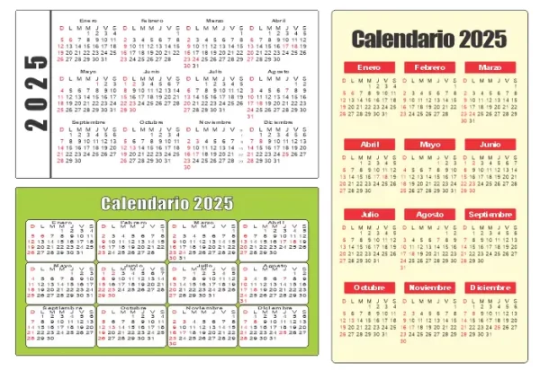 diseños de calendarios 2025 para tarjetas