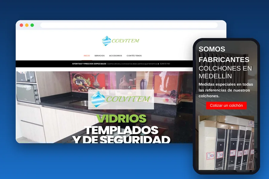 Diseño de páginas web en Medellín: ejemplo de sitio web en computador y celular